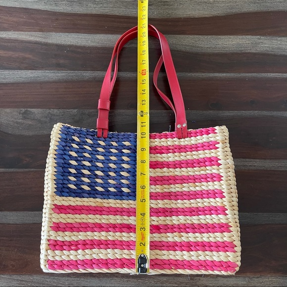 American Flag straw tote bag denim interior - Picture 5 of 8